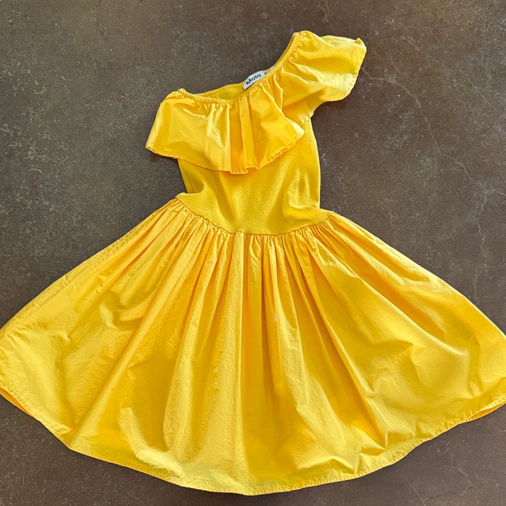 Molo Kids Yellow Ruffle Off-The-Shoulder Smocked Cotton Top